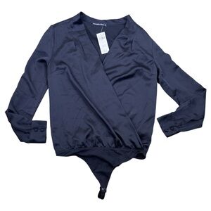 NWT Abercrombie & Fitch Satin Black Dressy Bodysuit Blouse Top Large